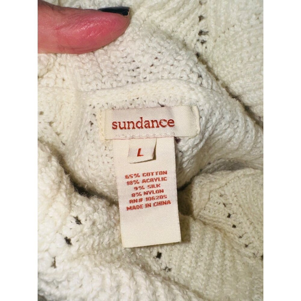 Sundance White Cable Knit Turtleneck Sweater L Cotton/Silk Fisherman Quiet Luxur - Picture 6 of 8